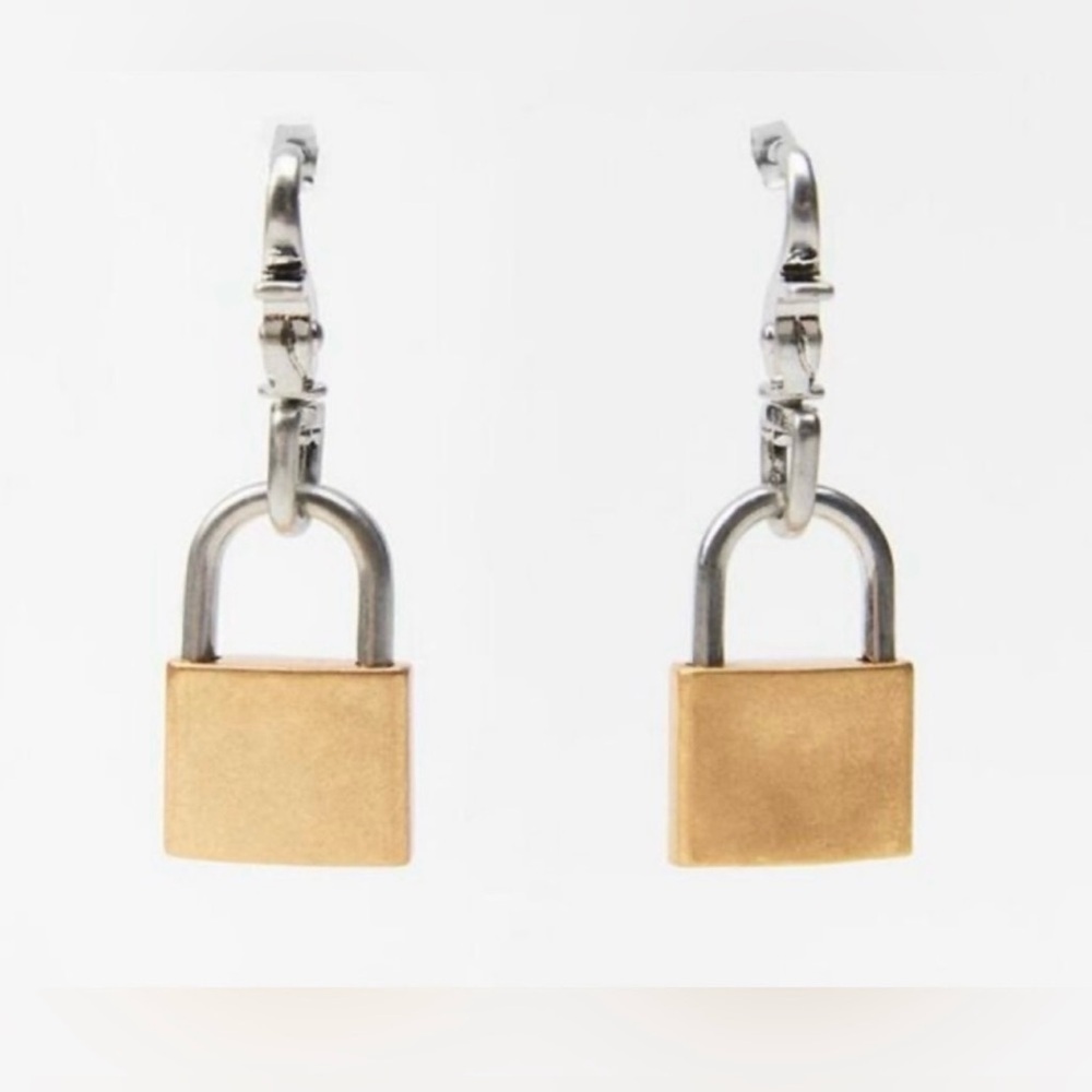 ZARA Padlock Earrings NWT Gold and Silver tone